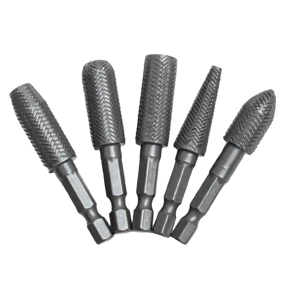 5Pcs/Set 1/4inch Hex Shank Rotary Rasp File Engraving Drill Bits Carving Sanding Grooving