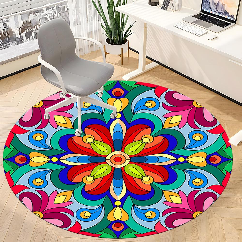 1pc Floral Mandala Pattern Chair Carpet for Office, Soft Comfortable Mat For Office, Living Room, Bedroom, Machine Washable Carpet yy251112165