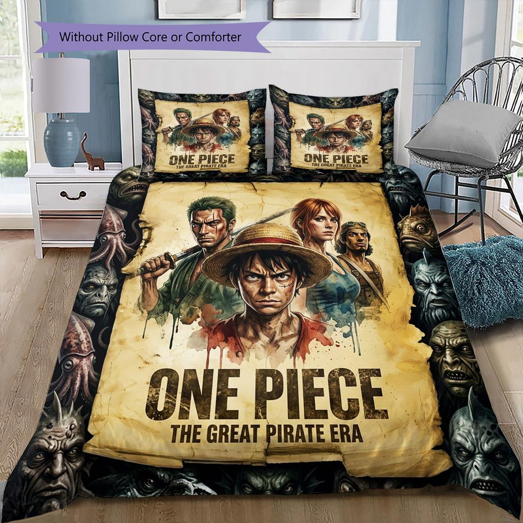 One Piece Art Pattern Bedding Quilt Set Quilt Cover Pillowcase Home Birthday Gift(1 * Duvet Cover + 2 * Pillowcase, Without Core)
