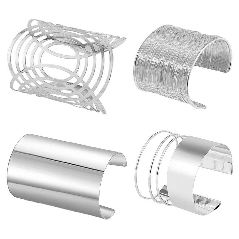 European and American Fashion Jewelry Set: Exaggerated Glossy Metal Hollow Floral Bracelet