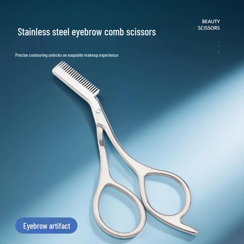 Stainless Steel Eyebrow Scissors & Comb, One-Piece Trim & Shave Kit for Women & Men