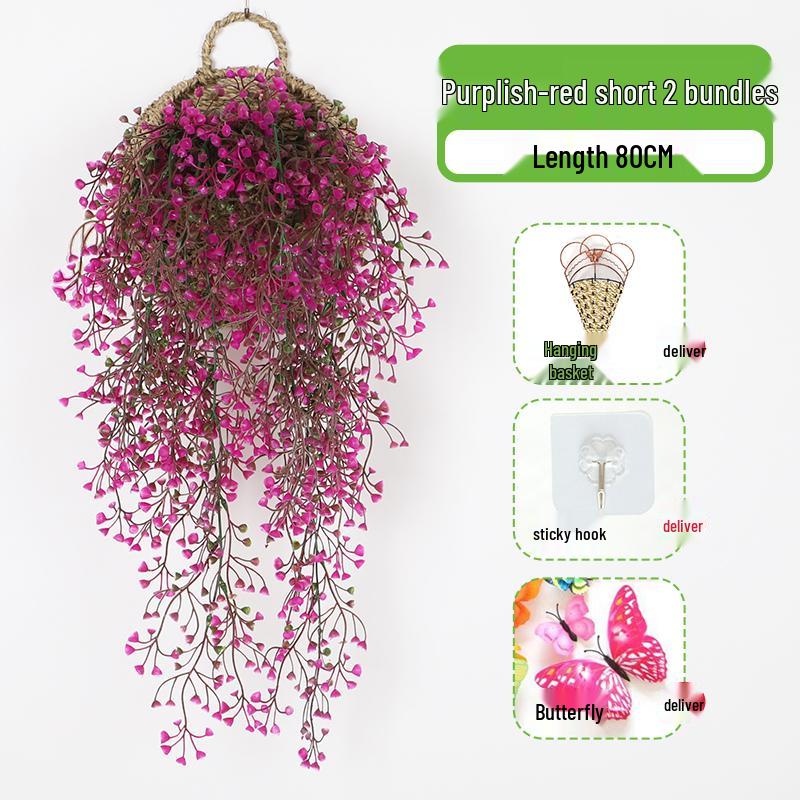 Wall-Mounted Artificial Hanging Vines with Spider Plant in Basket for Living Room Decor