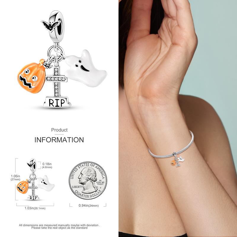 copper Charm Bead Charms Bead Charms Halloween Pumpkin Skull Collection Dangle Compatible With Authentic Bracelets Necklaces Women Do It Yourself Jewe