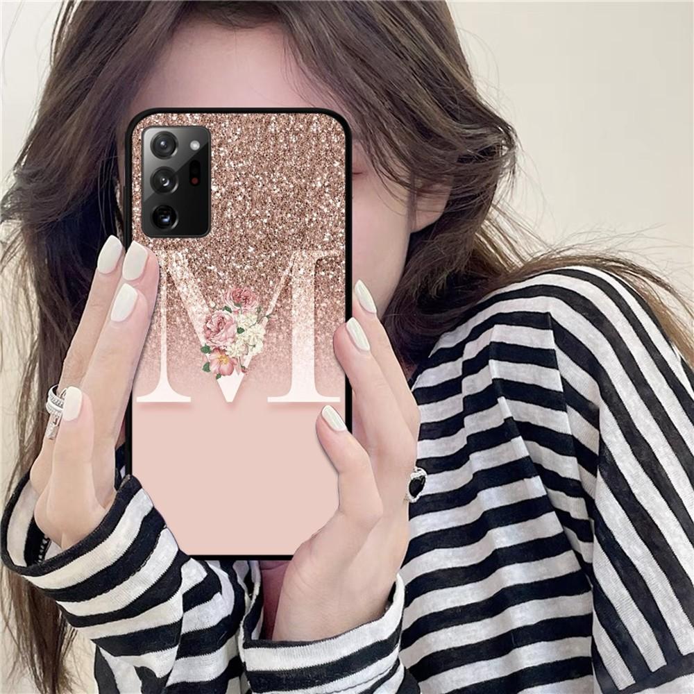 Letter Pink Shiny M R Clear Phone Case For Samsung Note 8 9 10 20 Pro Plus Lite M10 M11 M20 M30 M21 M31 M51 A21 A22 A42 A02 A03