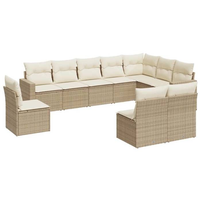 VidaXL Garden Lounge Set with Cushions 10 Pcs Beige Braided Resin 3219098