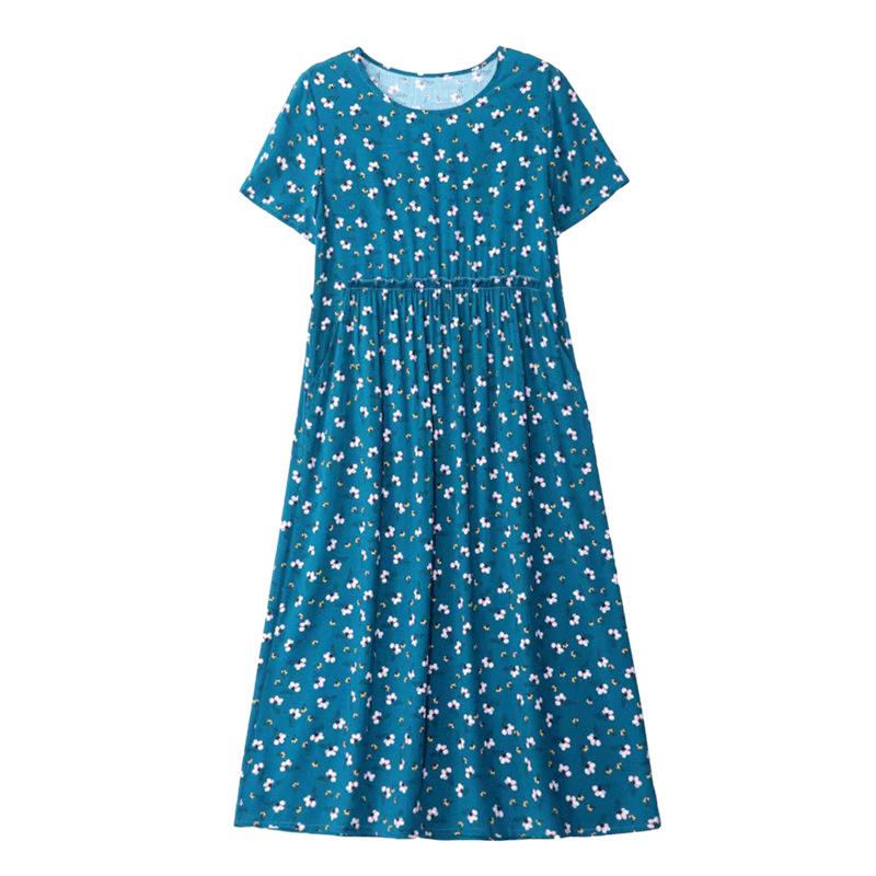 Plus Size Floral Cotton-Silk Dress for Women - Summer Fashion, Elegant Long Swing Dress