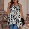 Modische Lässige Sport-Doppelring-Weste für Damen, Große Tank-Weste mit Vintage-Musterdruck, Unregelmäßiger Saum, Elegant und Schlicht