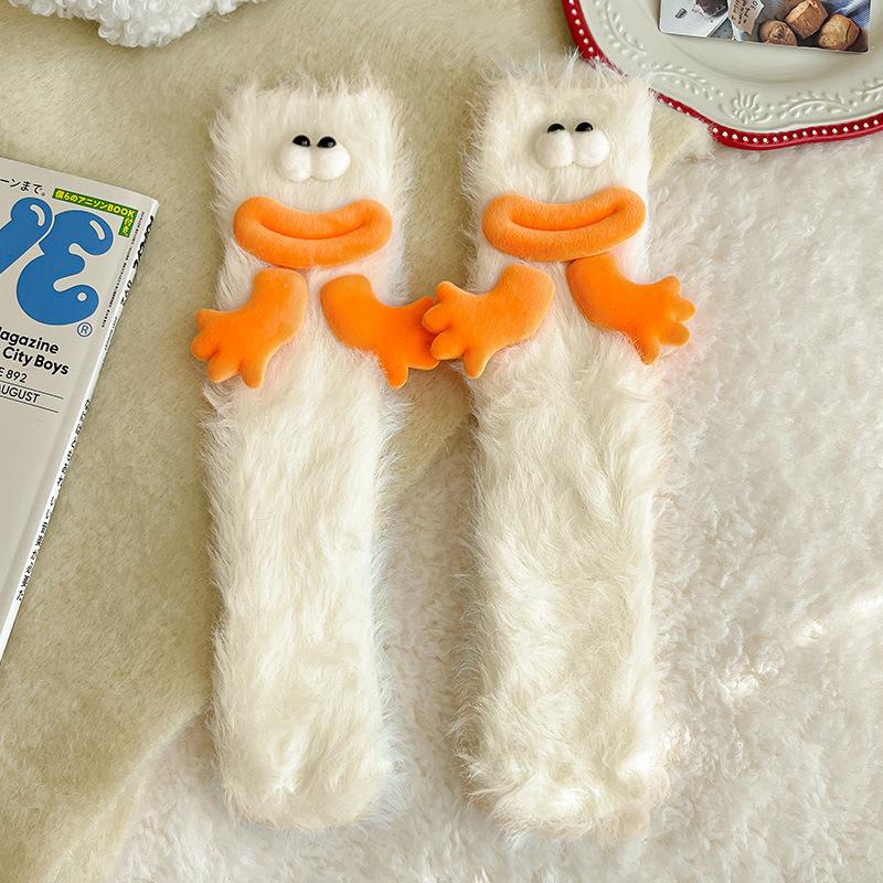 1 Pair Christmas Stockings Funny Monster Socks Autumn Winter Coral Fleece Floor Fuzzy Socks Couple Sleep Sock