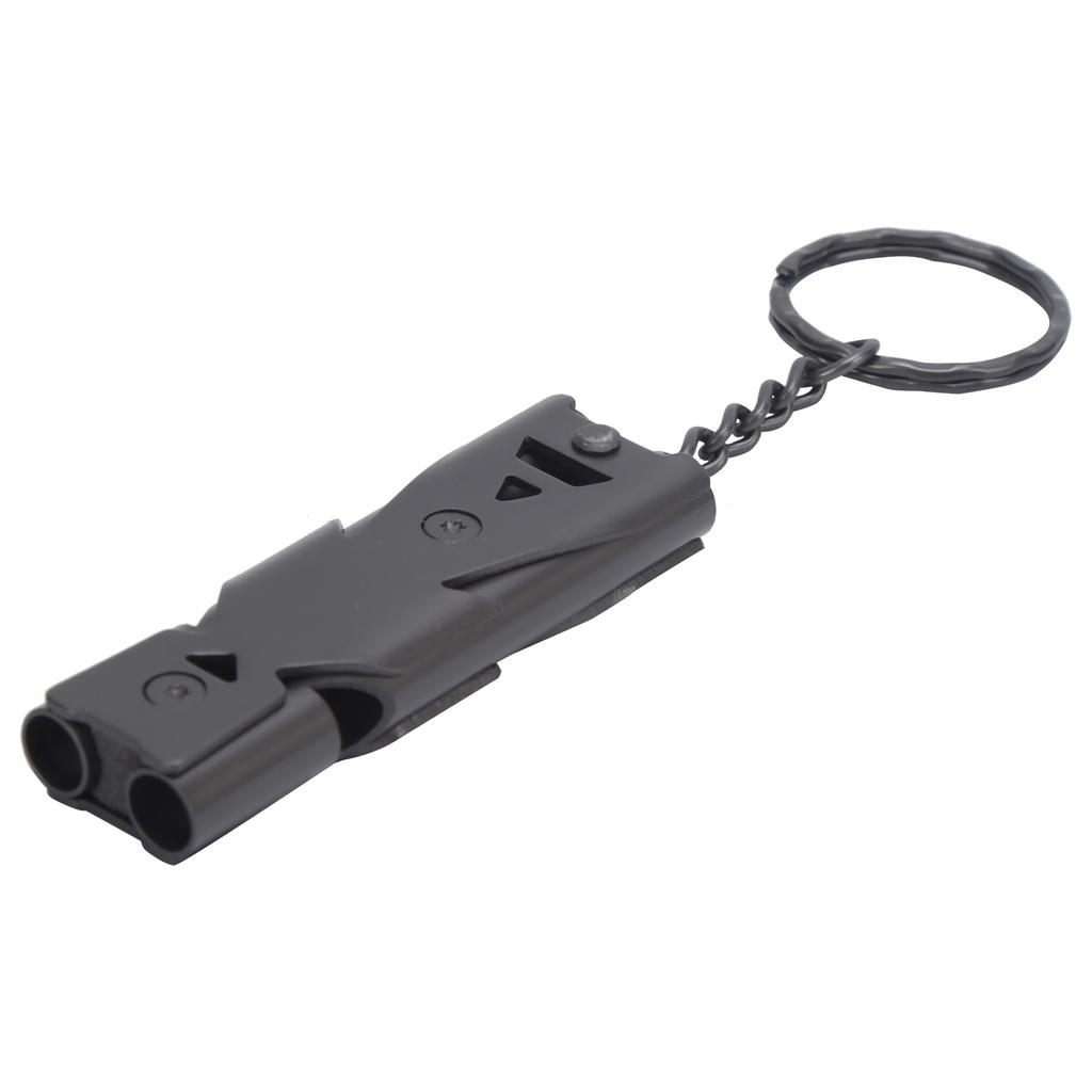 Outdoor Survival Pfeife mit Schlüsselanhänger Edelstahl Doppelrohre Sicherheitspfeife Schwarz