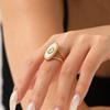 Geometric Open Stainless Steel Ring with White Mother-of-Pearl Oval for Women