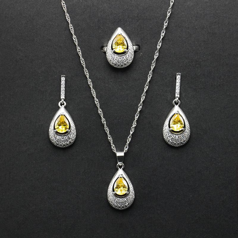 European and American Jewelry Temperament Fashionable Metal Sparkling Diamond Jewelry Water Droplet Gemstone Necklace Ring