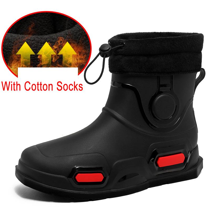 High Quality Men's Rain Boots Mid-calf Waterproof Work Boot Spring Fall Fishing Boots Men New Keep Warm Winter Rubber Rain Shoes