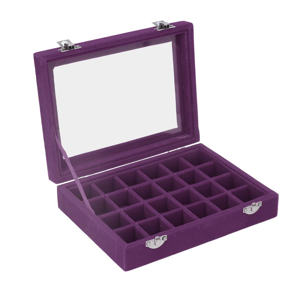 Small Velvet Jewelry Box Organizer 24 Compartments Jewelry Case Earring Rings Storage Box Jewelry