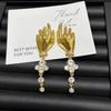 Vintage Creative Hand Shape Dangle Earrings For Women Fashion Gothic Jewelry Crystal Tassel Pendant Earrings Accessory Gift