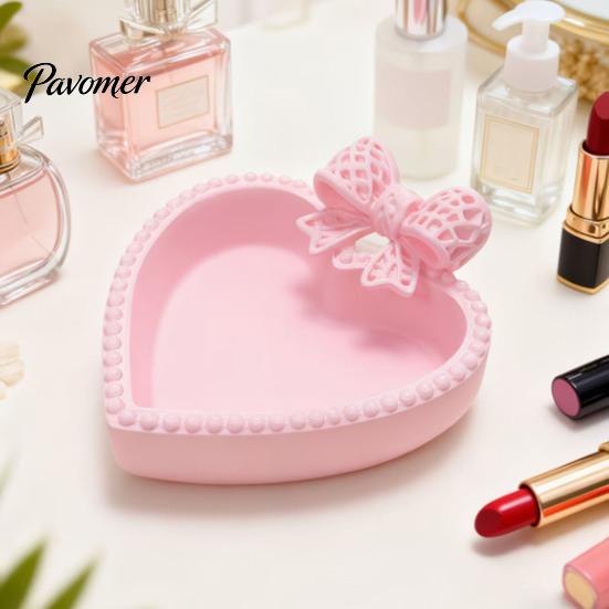 3D Printed Bow Storage Tray Jewelry Tray, Cute Heart-Shaped Organizer, Stable Decorative Desktop Organizer Unique Art Collection Gift for Rings