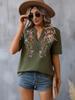 Women's Printed Stand-up Collar Ramie Shirt Top