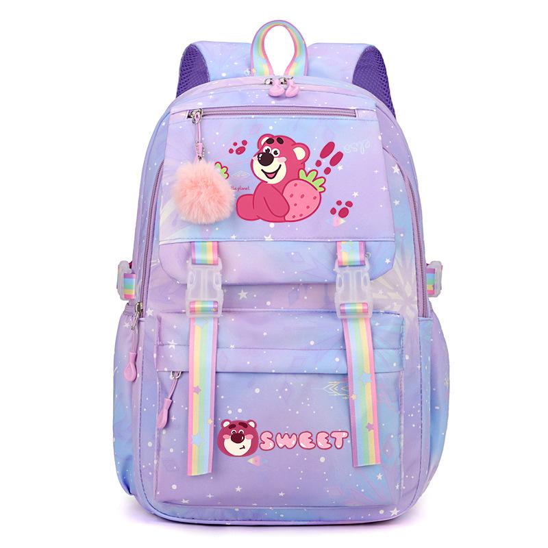 College Style Strawberry Bear Cute Cartoon Print Student Schoolbag Lightweight Ridge Protection Large Capacity