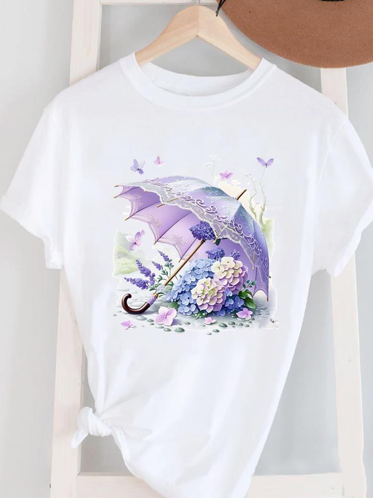 (Asian Size) Short Sleeve Women's Top T Female Print  Fashion ladies O-neck Casual trend lovely flower cute Clothing  Graphic Tee T-shirts