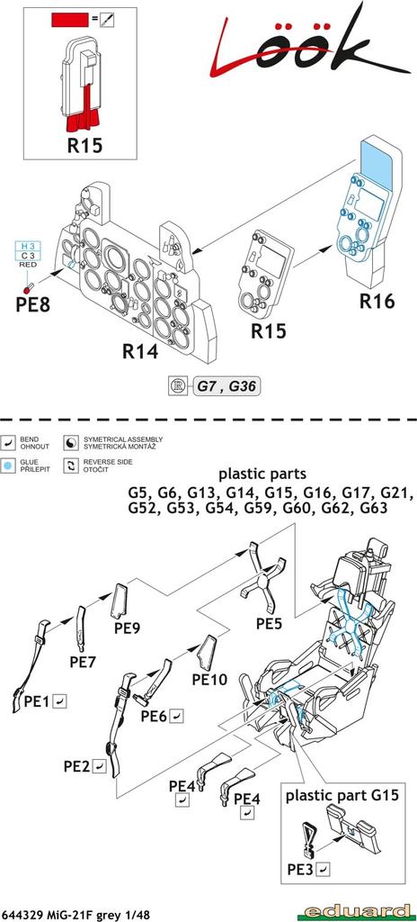 Eduard 1/48 Scale Look MiG-21F (Gray) Instrument Panel (for Eduard) Plastic Model Kit Parts EDU644329 (Airplane)
