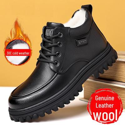 Men's 2024 Winter Cotton Leather High-Top Snow Boots with Wool & Velvet Lining