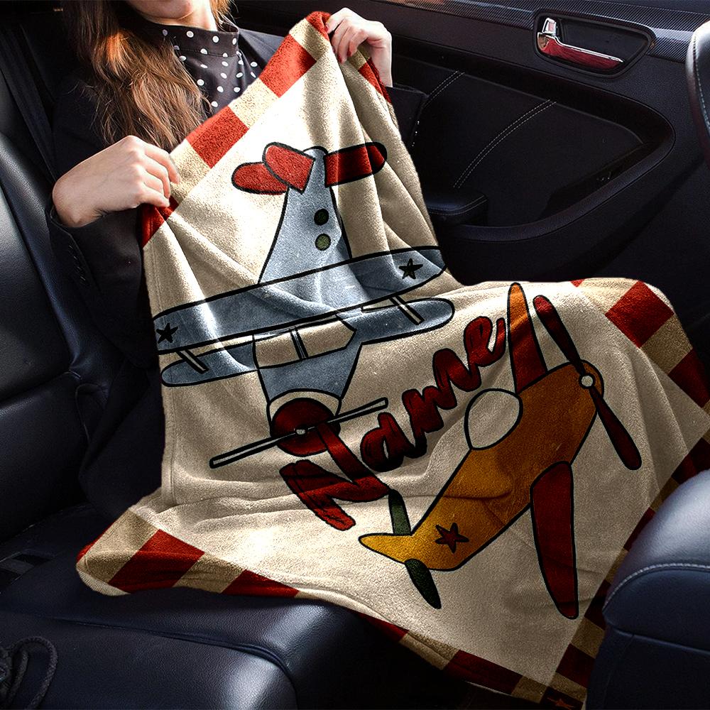 Custom Name Cute airplane Theme Printed Blanket - Perfect for Couch, Bed, Travel & Outdoor Use | Machine Washable, Cozy & Durable.