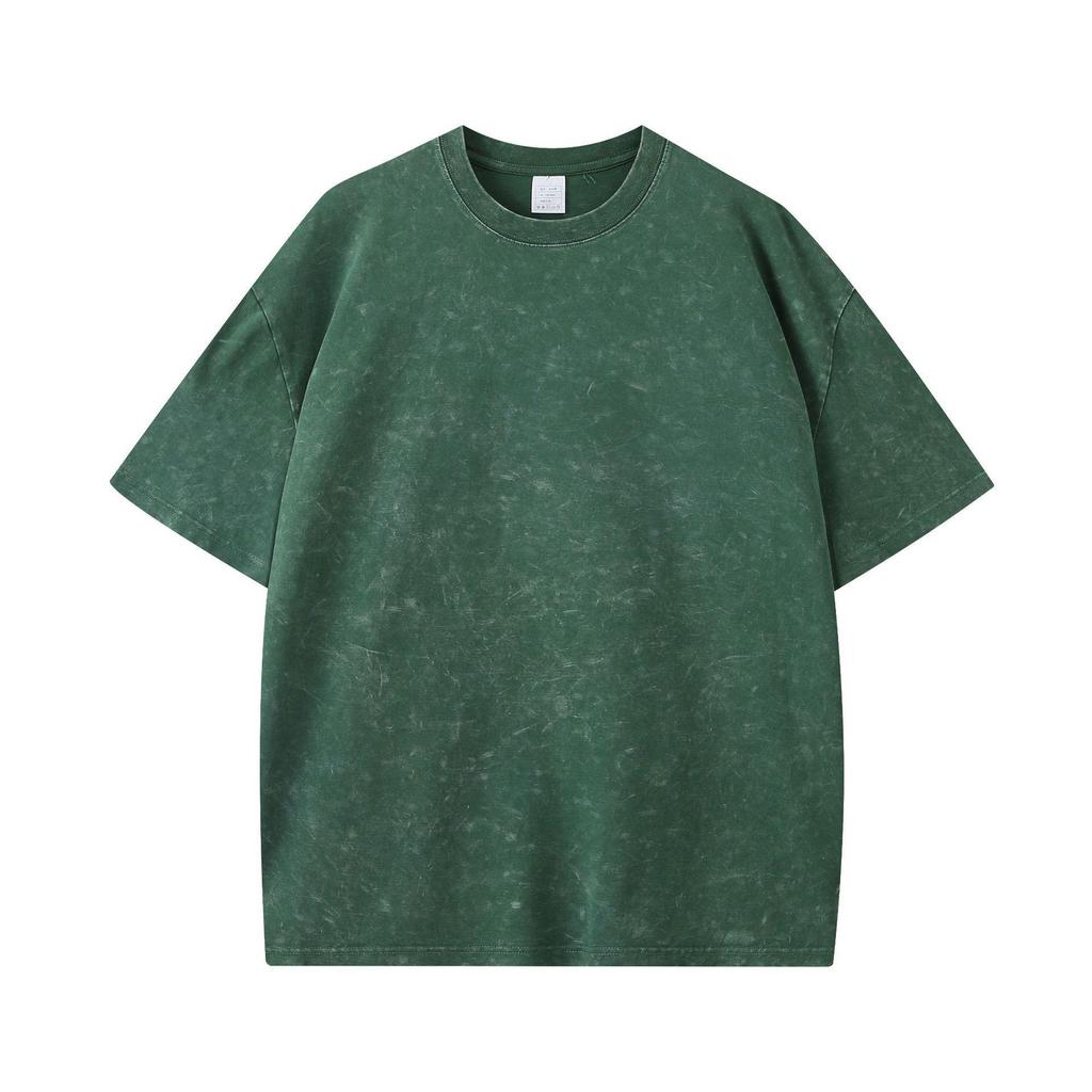 T-shirt da uomo in puro cotone pesante da 260 g, effetto retrò, con motivo a fiocchi di neve, vestibilità ampia, maniche corte
