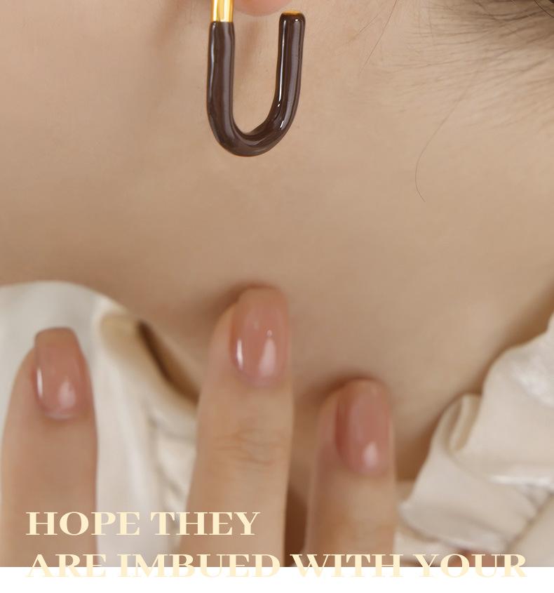 Retro U-Shaped Geometric Enamel Earrings - Non-fading 18K Gold Titanium Steel