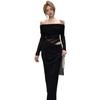 Hochwertiges Netz-Patchwork-Langarmkleid Damen Frühling Temperament Schwarzes Hohltaillen-Leicht Transparentes Schulterkleid