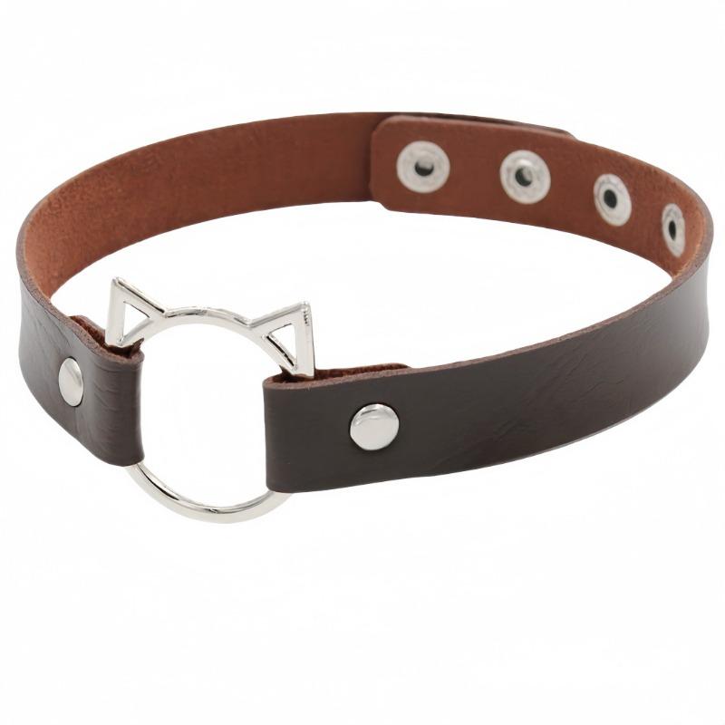 Eco-friendly PU Leather Japanese and Korean Harajuku Punk Soft Girl Cat Head Women's Collar Neck Strap Collarbone Chain Necklace