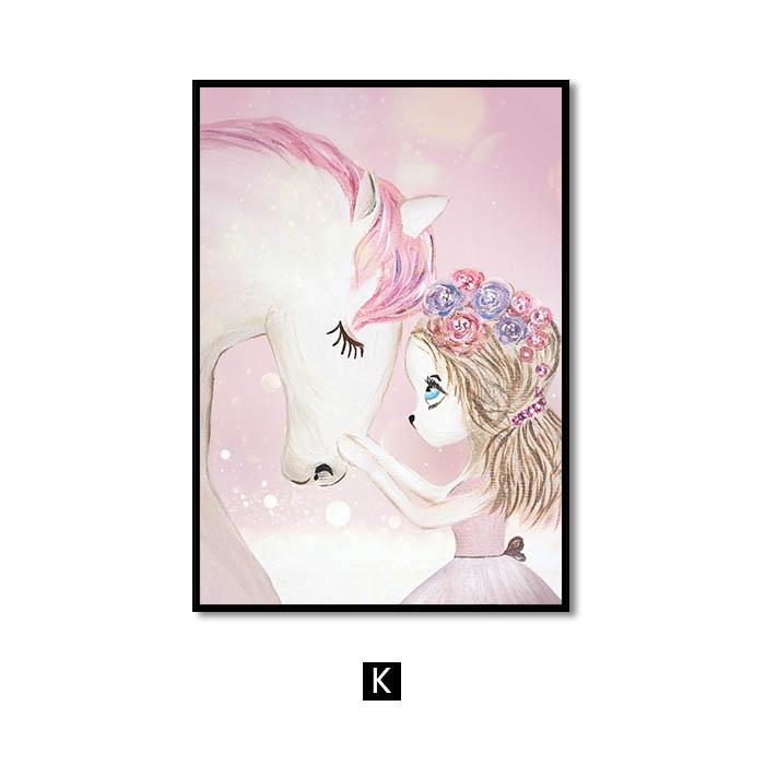 

Розовый детский цветок для девочек, настенная живопись на холсте, картина с лошадью, лебедем, плакаты на скандинавскую тему и принты, настенные панно для гостиной, детской комнаты 30x40cm No Frame
