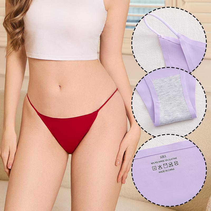 4Pcs/Set Women's Seamless Thong Underwear Thin Strap Low Rise Soft Comfortable Invisible No Show Panties Multi Color Set