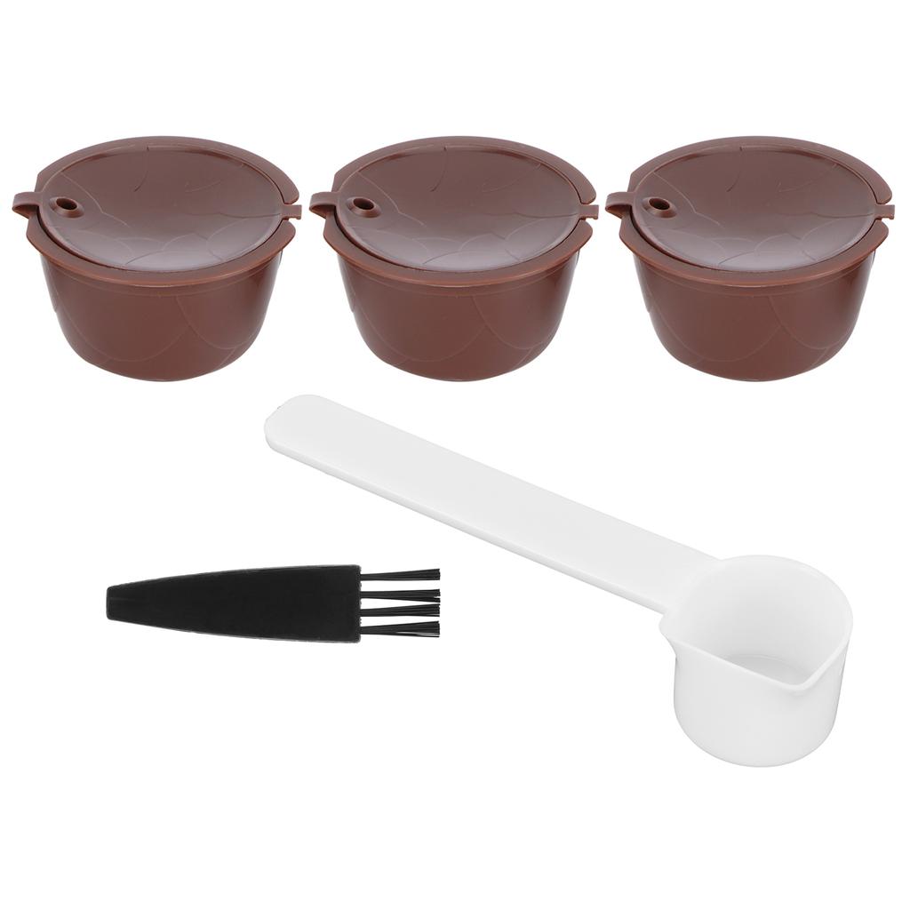 Coffee Capsules Reusable Refillable Coffee Cup Filter Kit Fit for DOLCE GUSTO Machine(Coffee 3 Capsules1 Spoon 1 Brush)