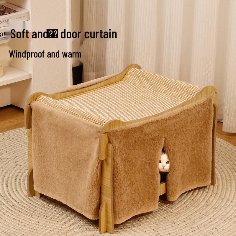 Multi-Level Wooden Cat Scratcher: Durable Sisal, Lint-Free, Stackable, Cat House with Claw Board