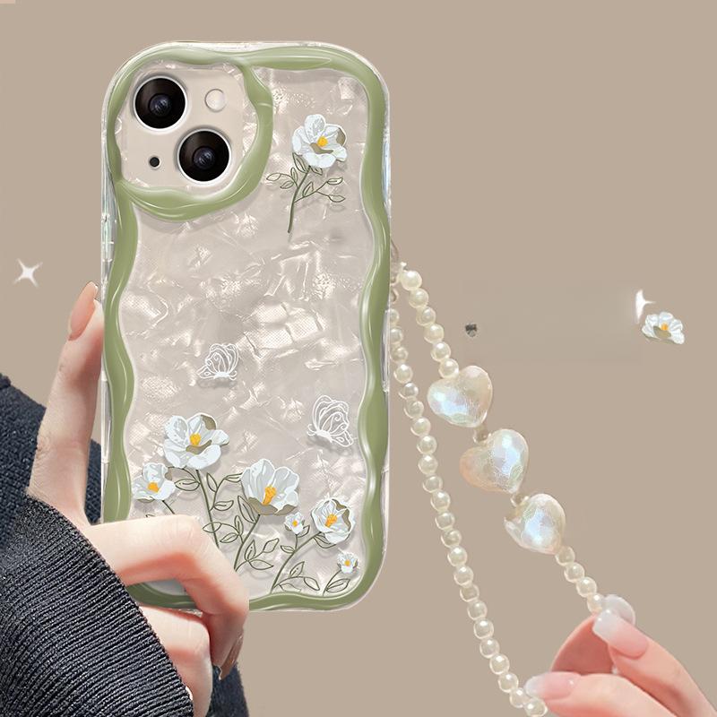 White Bouquet Flower Chain Suitable for IPhone14/13 Mobile Phone Case Apple 15promax Transparent 7/8plus Silicone