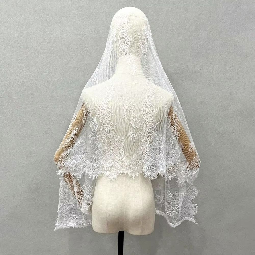Vintage Style Bridal Headscarf Breathable Muslin Head Covering Lightweight Lace Shawl Guest Look