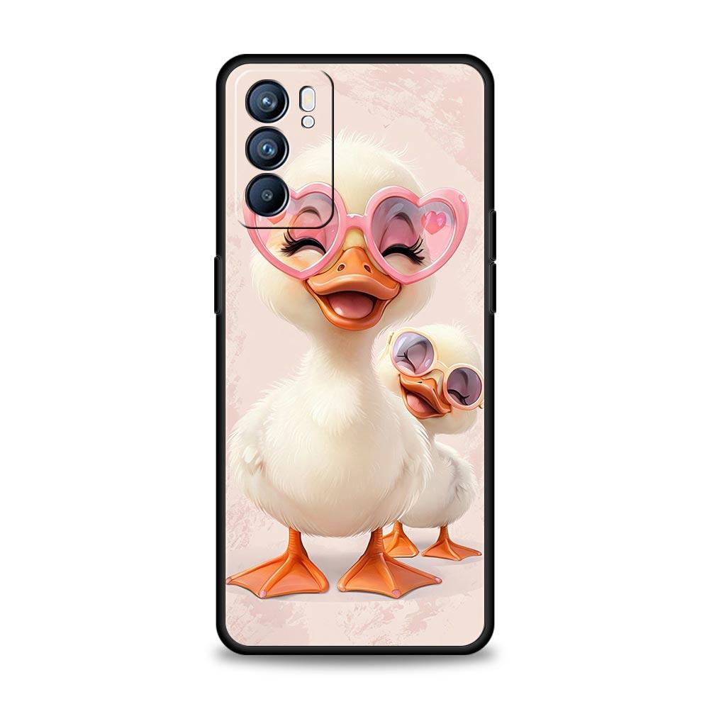 Cartoon Duck Phone Case For Oppo Reno 13 12 11 10 7 F Find X5 X6 A98 A80 A79 A78 A57 A54 A31 A17 Pro 5G Soft TPU Cover Funda Bag