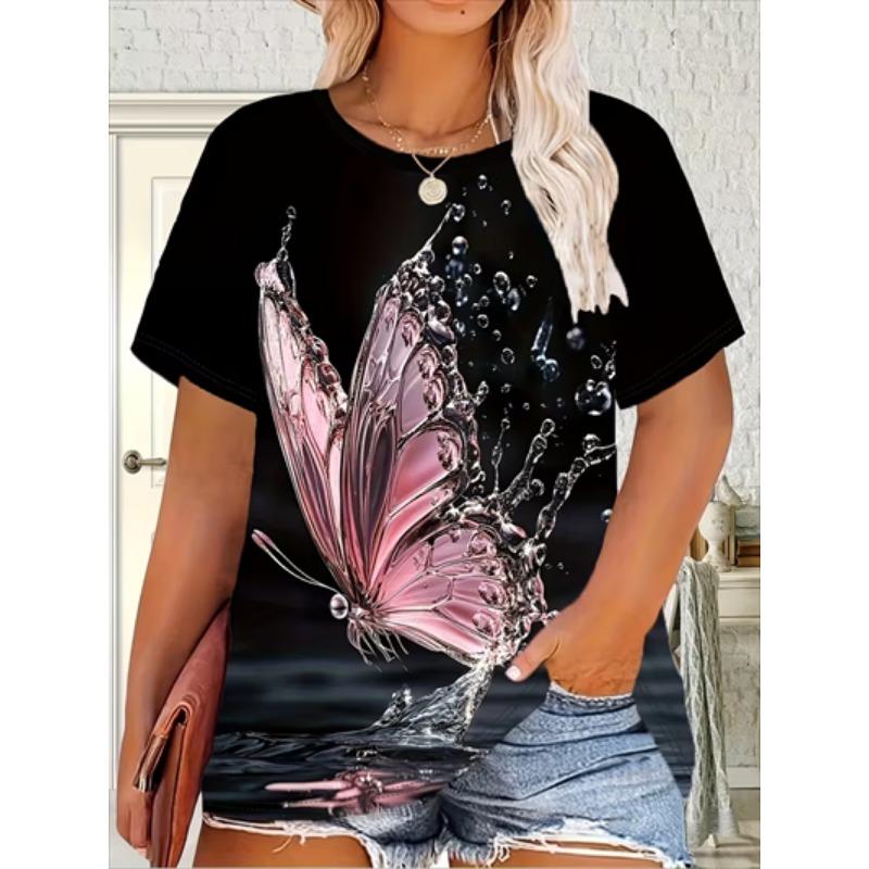 Women's Christmas T-Shirt Holiday Top Tee Round Neck Shirt Festive Wear Cheerful Print Short Sleeve T-Shirt