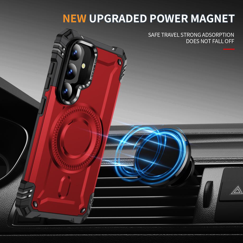 For Samsung Galaxy S24 Magnetic Case Lens Kickstand PC + TPU Shockproof Phone Cover