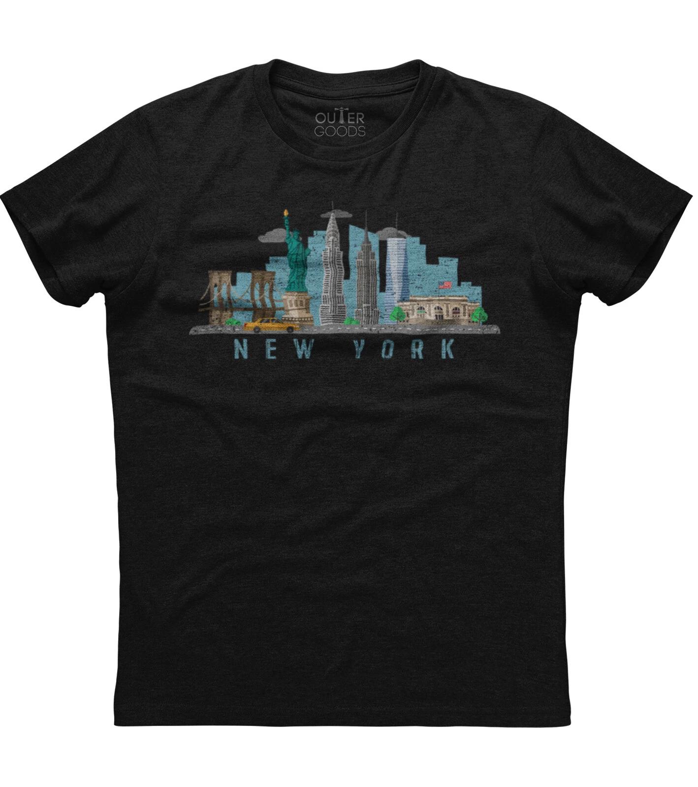 New York City NYC Skyline Mens Short Sleeve Cotton Black T-shirt L