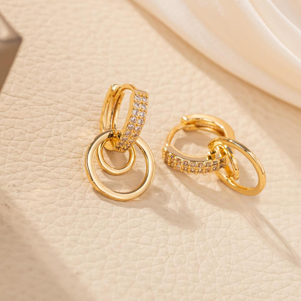 Elegant Zirconia Double Ring Dangle Earrings for Women – European & American Luxury Design
