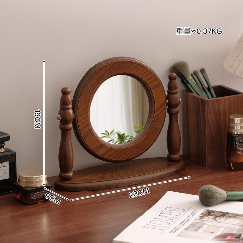 Ins-style French Medieval Wooden Makeup Mirror, Tabletop Decoration, Standable, Suitable for Girls' Bedroom Dressing Mirror