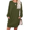 Women's Fashionable Long-sleeved Solid-color Round-neck Pocket Dress