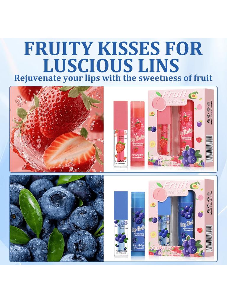2pcs/Box [Christmas/Valentine's Day Gift] Lip Oil Lipstick, Strawberry/Blueberry Scent, High Moistur