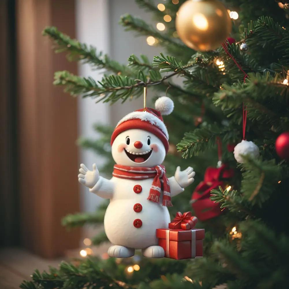 Snowman Christmas Tree Pendant Cartoon Snowman Pendants with Lanyard Mini Christmas Decor Decorative for Window Fireplace