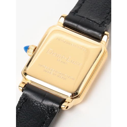 Demi-Luxe BEAMS Square Embossed Leather Watch II for Women, Black X Gold, One Size