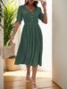 2025 European & American Summer Women's V-neck Solid Color Waist-cinching Dress