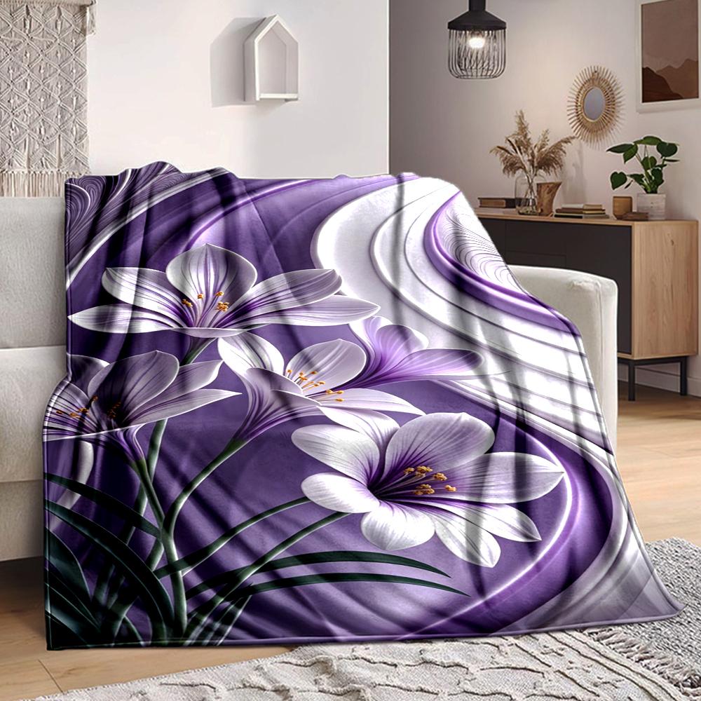 1Pc Purple Floral Abstract Blanket Soft And Comfortable Casual Warm Camping Travel Christmas Halloween Xmas Gift M928576