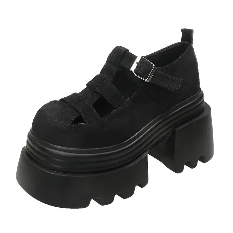 Mode 10CM Mikrofaserleder Plateau Damen Sandalen Neu 2025 Sommer Pumps Damen Versteckte Absätze Römersandalen Hohle Schnalle Keilschuhe