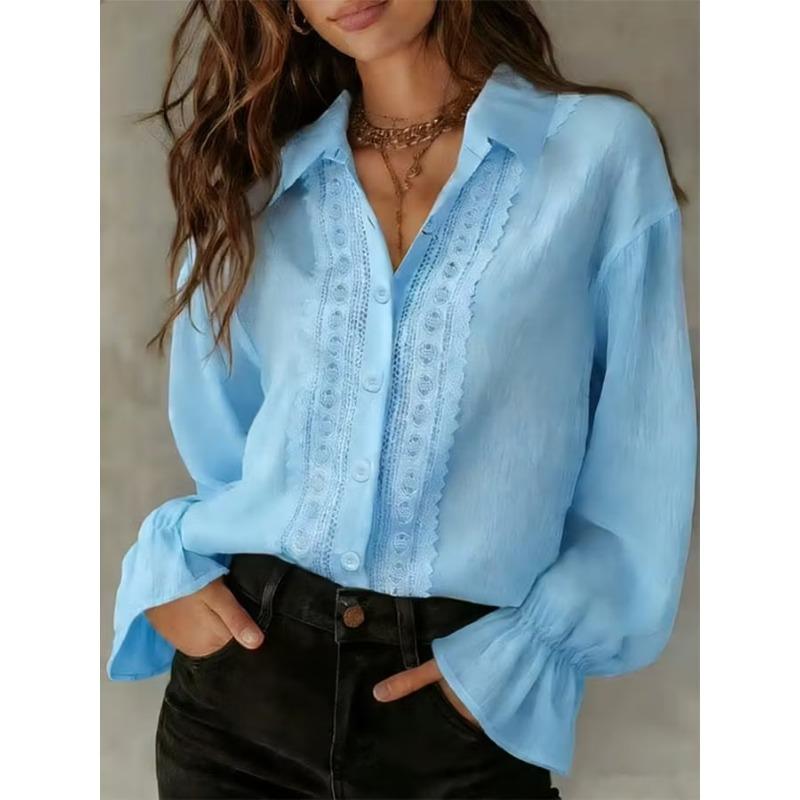 JPNTKY Women's Fashion Casual Long Sleeve POLO Neck Blouses & Shirts