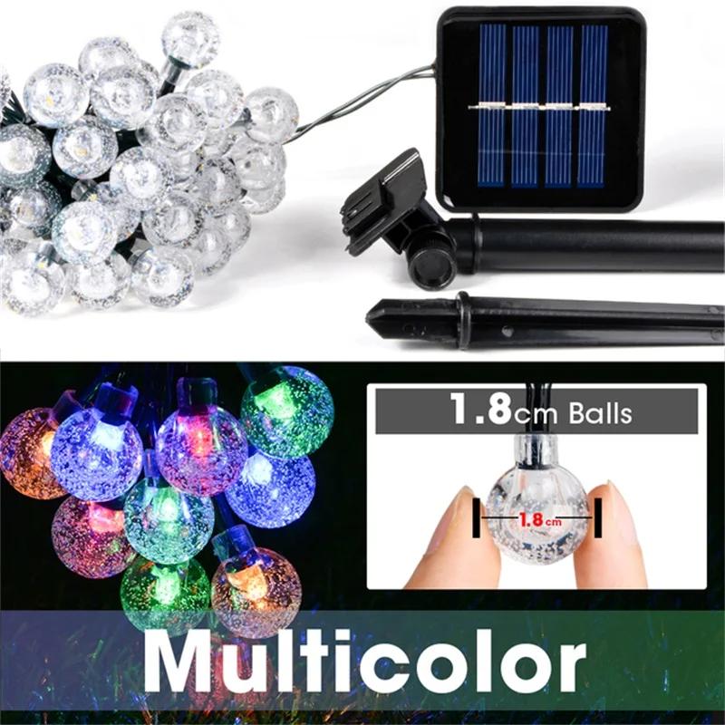 LED Solar Crystal Globe String Lights Outdoor Waterproof Fairy Light Christmas Halloween Party Decor for Garden Patio Balcony